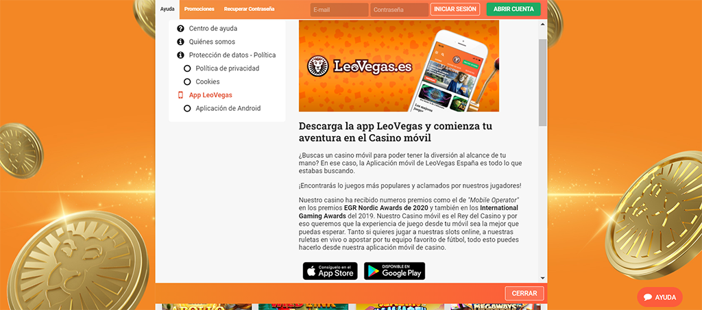 Página oficial LeoVegas App