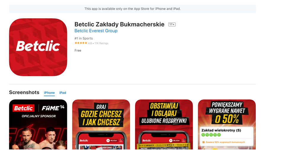 Apka Betclic w App Store