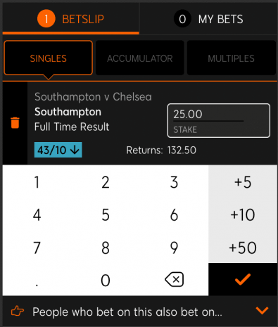Example of 888sport single bet coupon