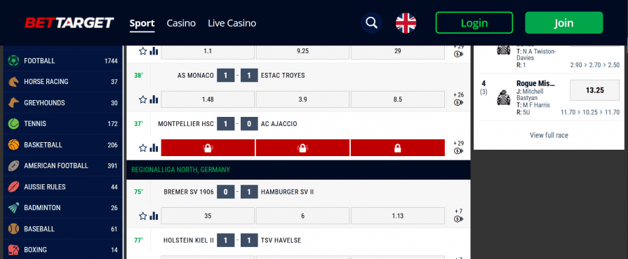 BetTarget betting markets