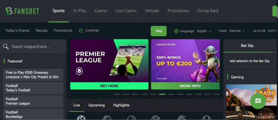 Fansbet homepage