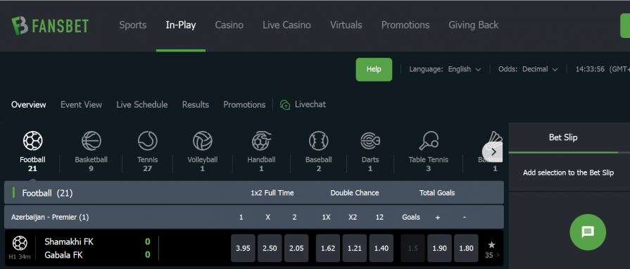Fansbet in-play markets