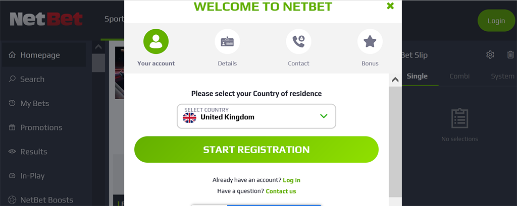 The signup process at NetBet