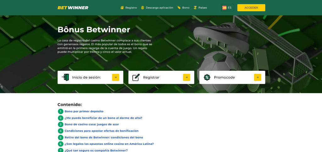 Página oficial del bono de bienvenida Betwinner