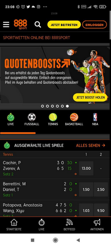 Interfaz de la aplicación móvil 888Sport