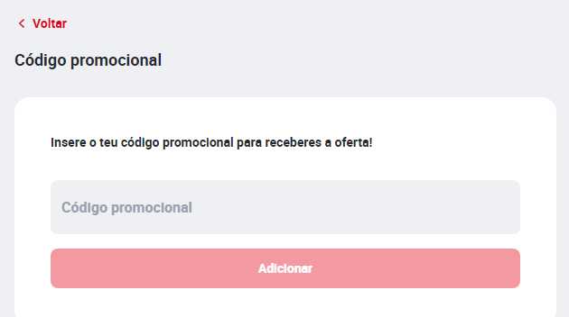 Campo para inserir código promocional Betclic