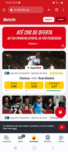 Página inicial Site Móvel / App Betclic