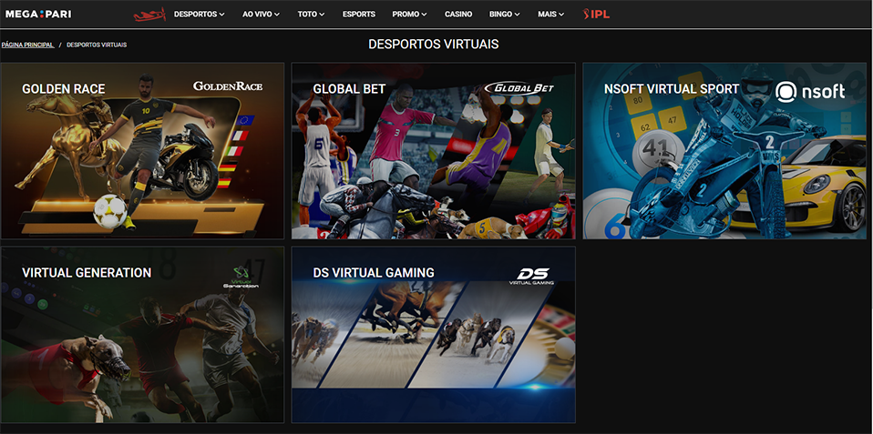 Página de Desportos Virtuais Megapari