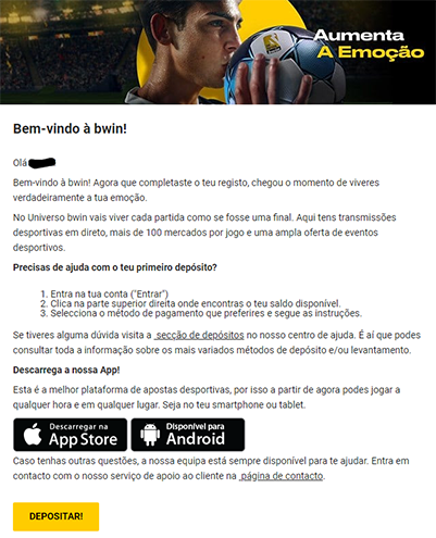 E-mail de boas-vindas bwin