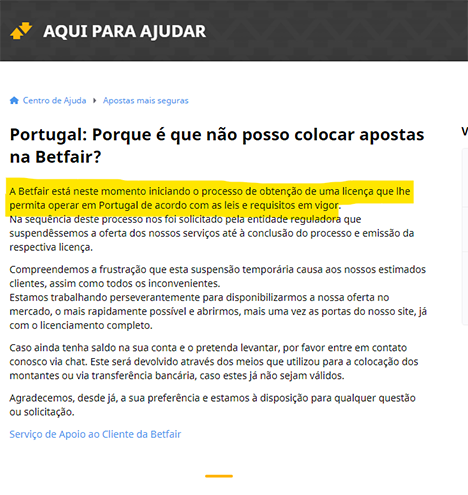 Informação Betfair Apostas Desportivas Portugal