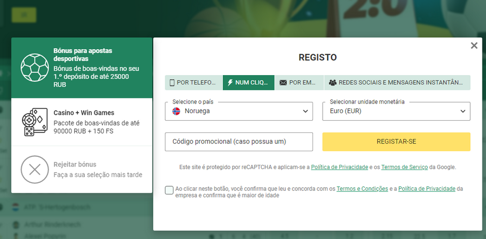 Os tipos de Registo Betwinner