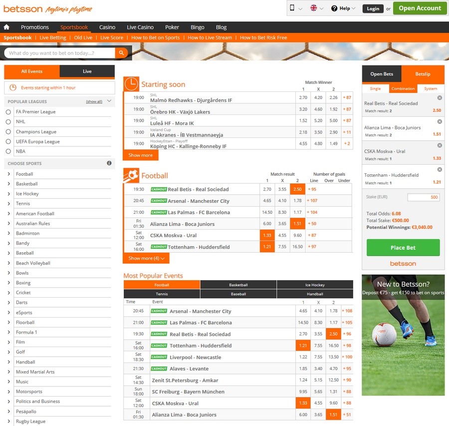 Betting Options at Betsson