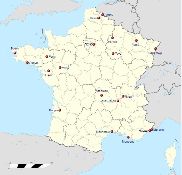 География участников французской Лиги 1